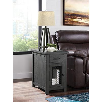 Grey End table with power